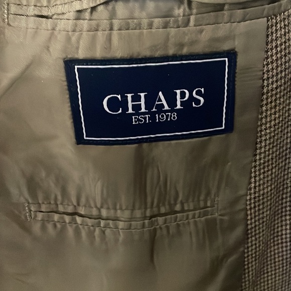 Chaps Brown Houndstooth Patterned Men’s Blazer Polyester Blend 2 Buttons Sz 42L - Picture 2 of 5